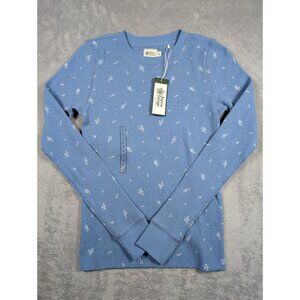 Alpine Design Waffle Knit Shirt Womens Size Small Blue Floral Hipster Utility